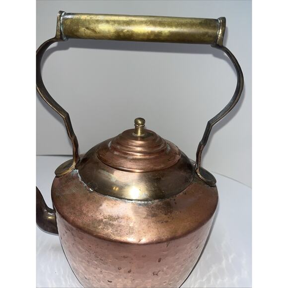 Farmhouse Solid Copper Kettle Gooseneck Spout Copper Bail Handle Vintage 1 Dent - Picture 7 of 12